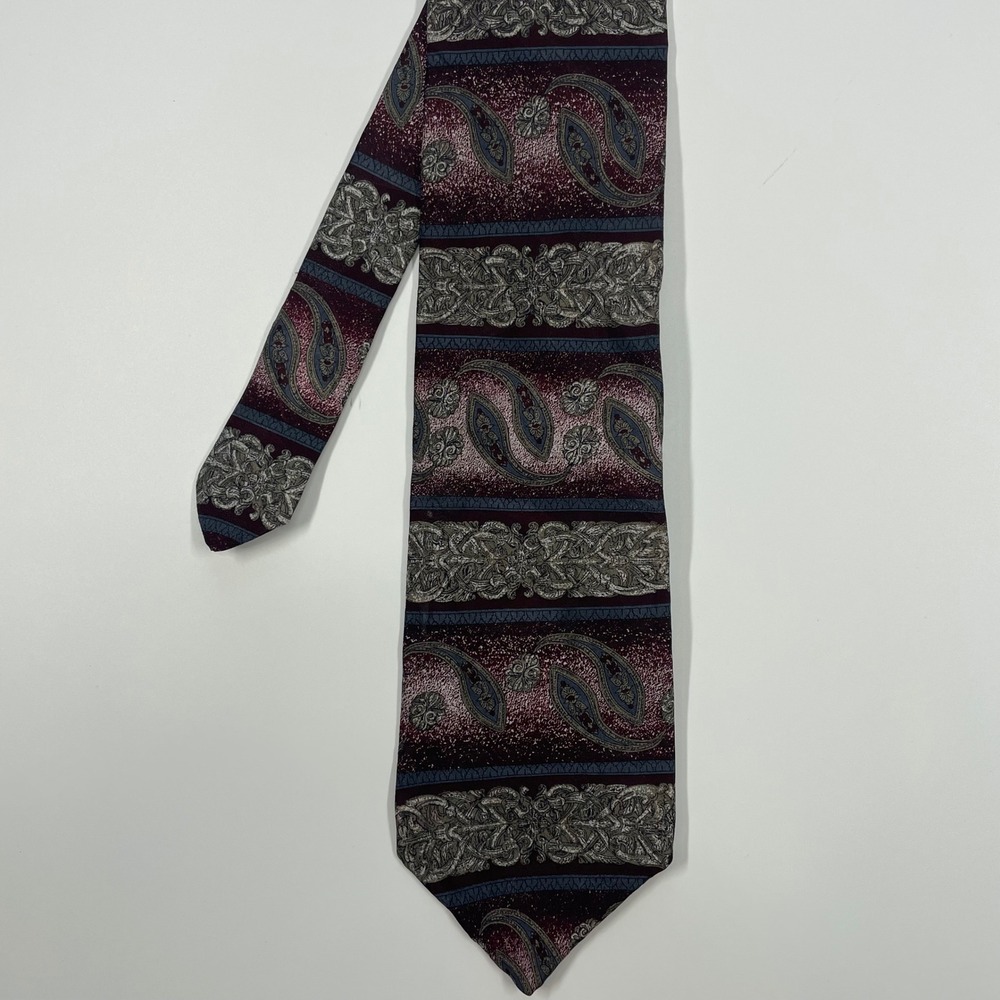 Surrey Burgundy Grey Paisley Floral Silk Necktie Mens OS